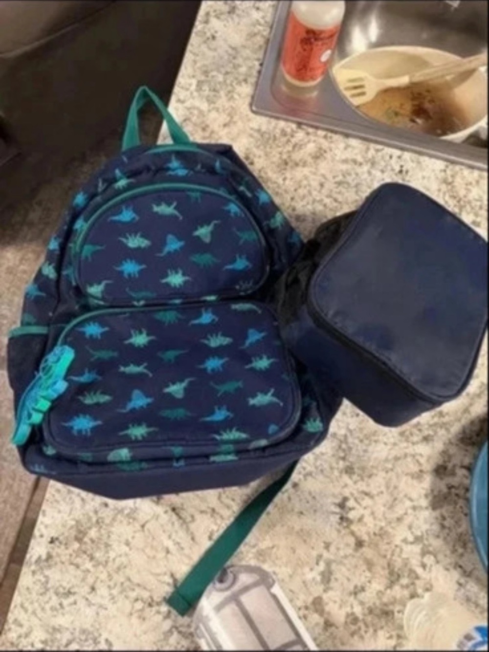 Cat & Jack Navy Blue Dinosaur Print Kids Backpack with Teal Accents